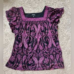 Apt 9 Purple Fuschia and Black Floral Paisley Square Neck Blouse